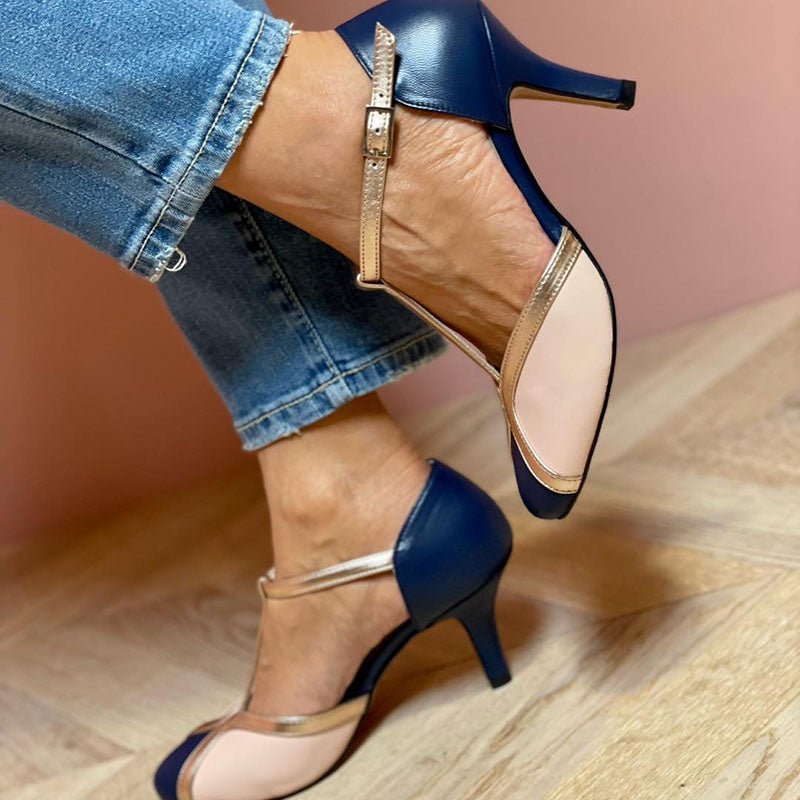 Alessia™ | Zapatos de tacón coloridos y cómodos con punta redonda y correa en T