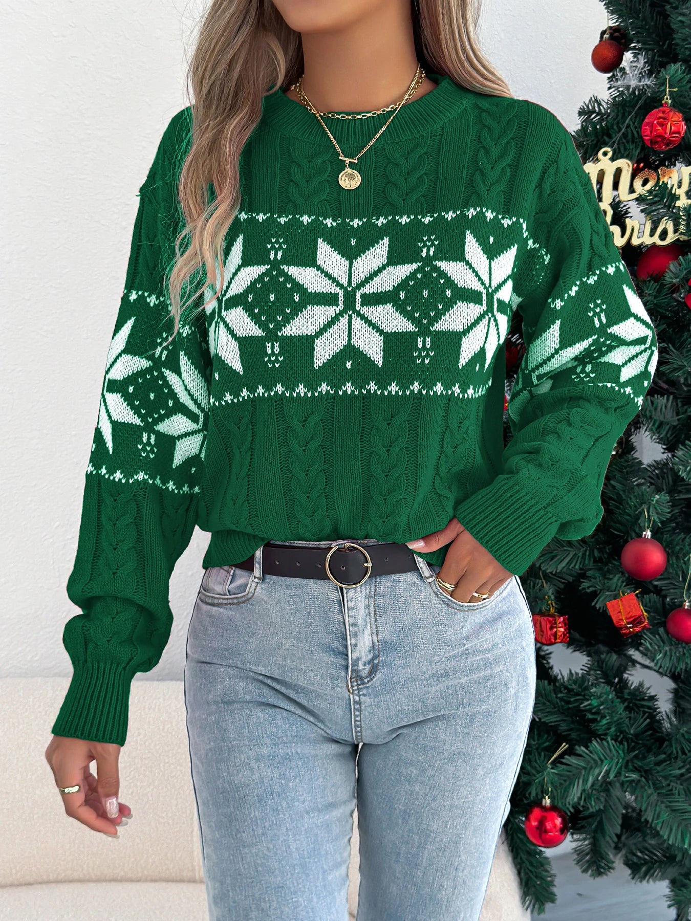 Jersey de mujer con estampado navideño de copos de nieve