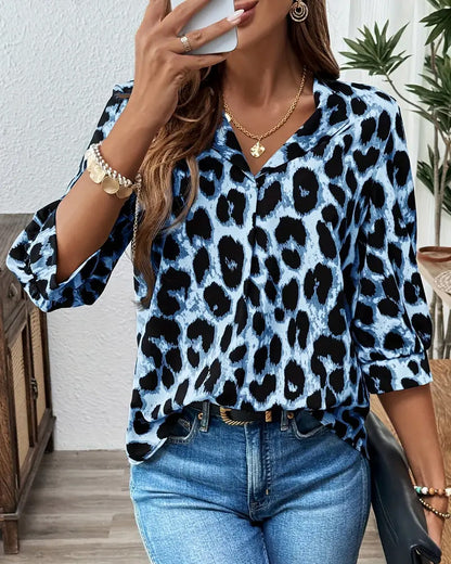 Blusa de manga media con estampado de leopardo y corte holgado