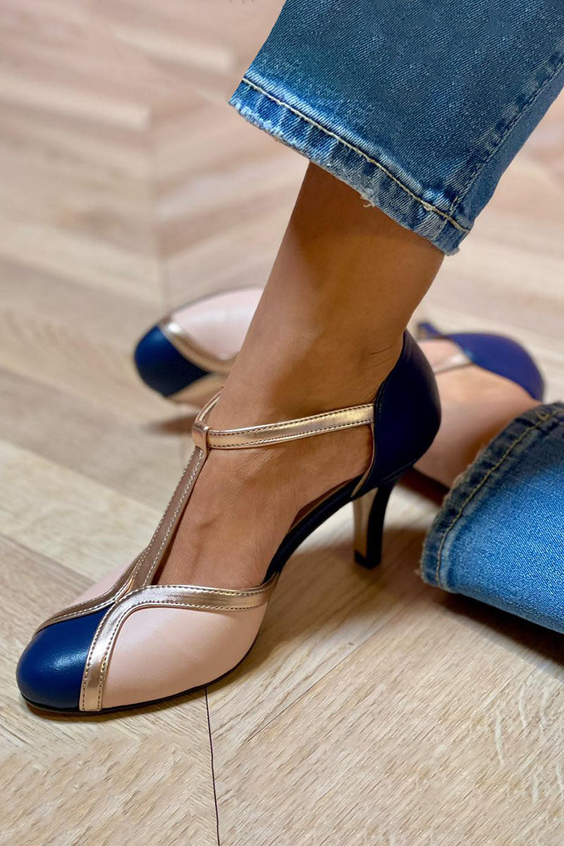 Alessia™ | Zapatos de tacón coloridos y cómodos con punta redonda y correa en T