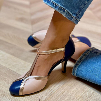 Alessia™ | Zapatos de tacón coloridos y cómodos con punta redonda y correa en T