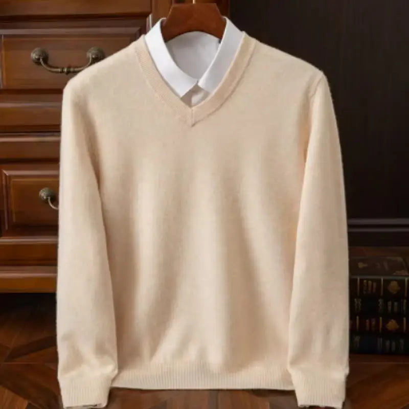 Jersey de invierno de punto de lana con cuello en V para hombre