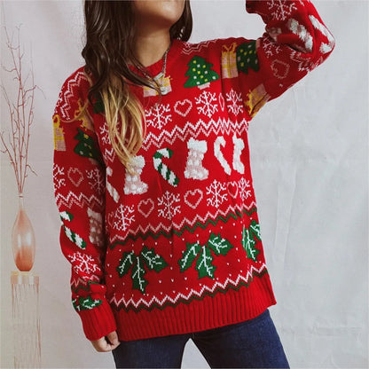 Jersey de manga larga navideño de colores para mujer