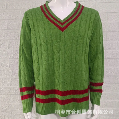 Jersey grueso de cuello en V y corte ajustado sencillo para hombre