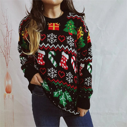 Jersey de manga larga navideño de colores para mujer