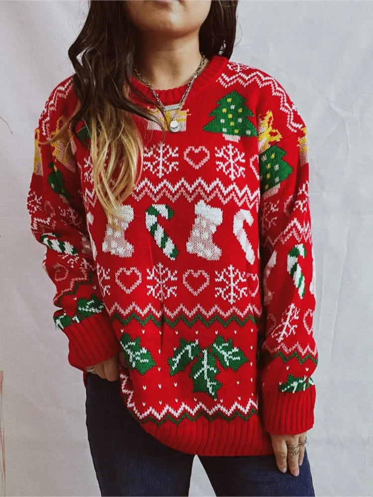 Jersey de manga larga navideño de colores para mujer